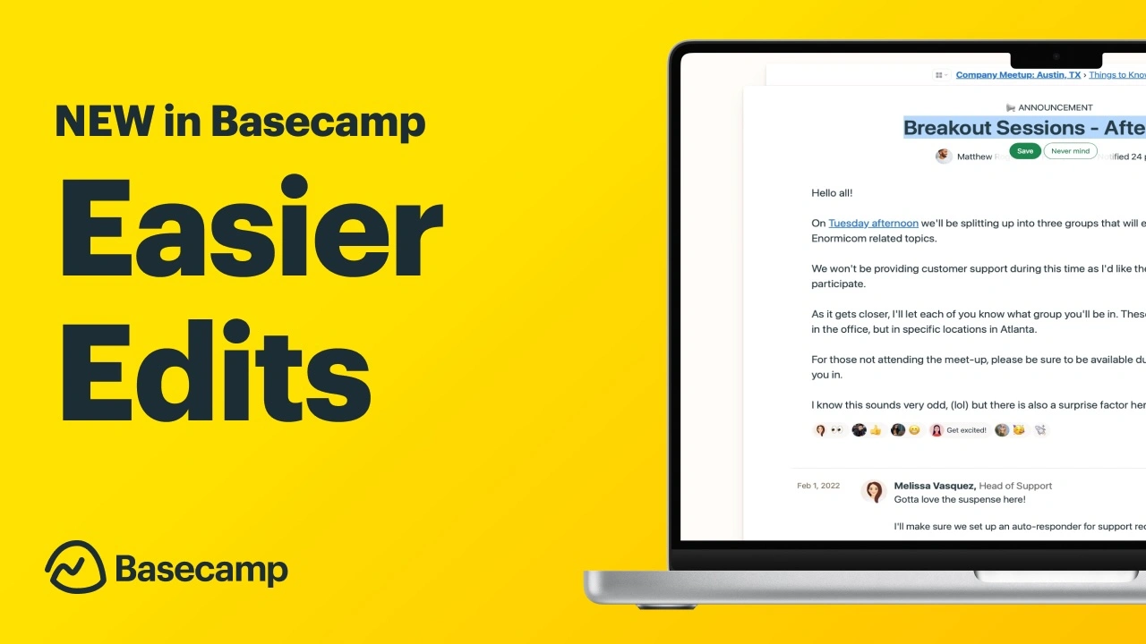 New in Basecamp: Easier Edits